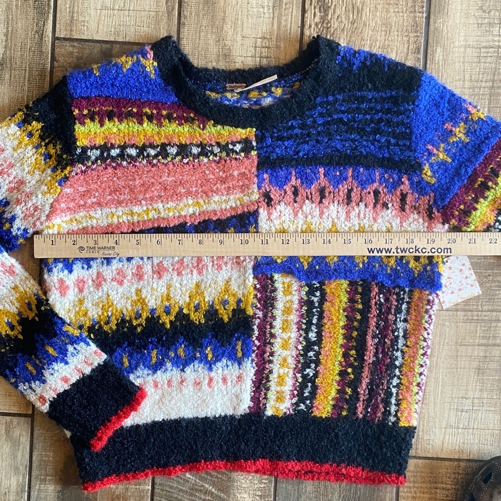 Free People Best Day Ever novelty sweater featuring colorful patchwork design 🆕 - Picture 10 of 12